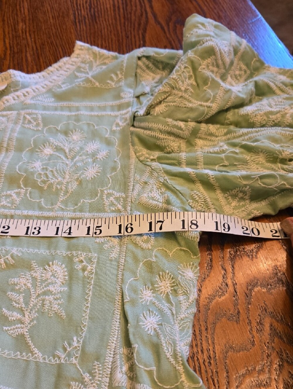 Solitaire Mint Green Embroidered Puff Sleeve Blouse Feminine Layering - Picture 7 of 8